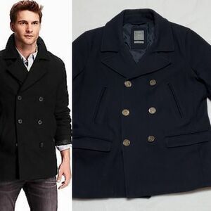 OLD Navy Wool Blend Blue Notched Collar Filled Double Breasted Peacoat Jacket